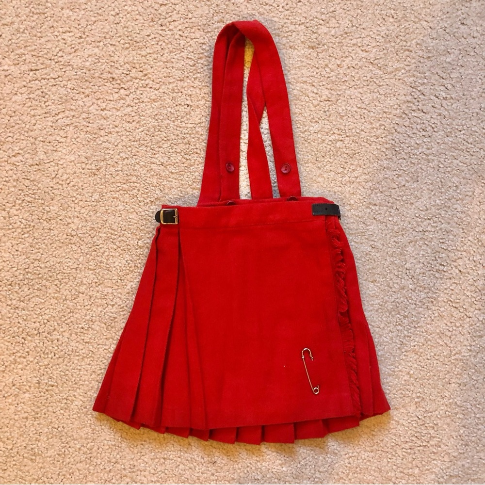 Irish Red Pleated Child’s Skirt with Pin Detail